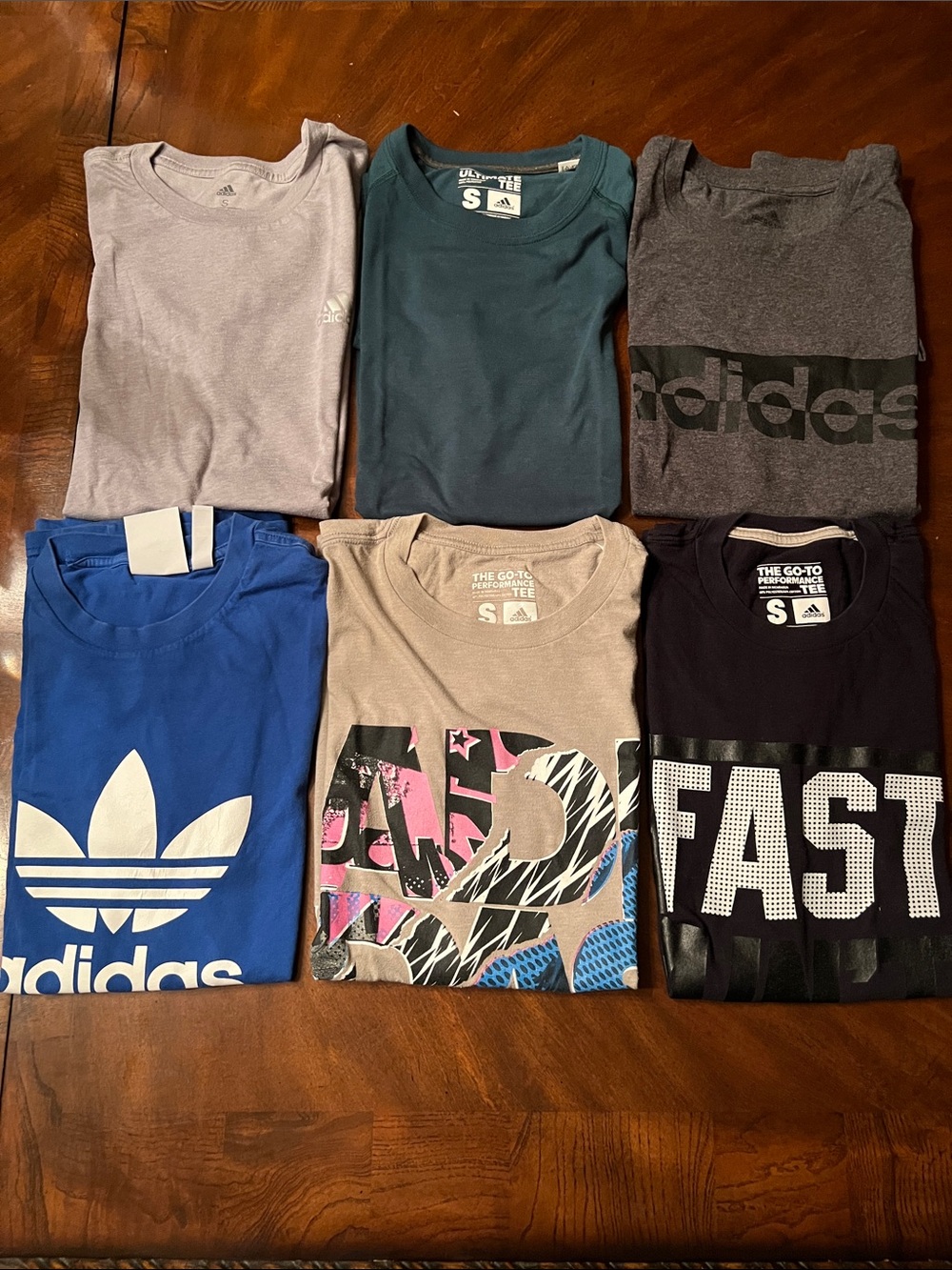 Bundle of 6 adidas Mens Short Sleeve Tees - 3 Gray, Black,Green,Blue